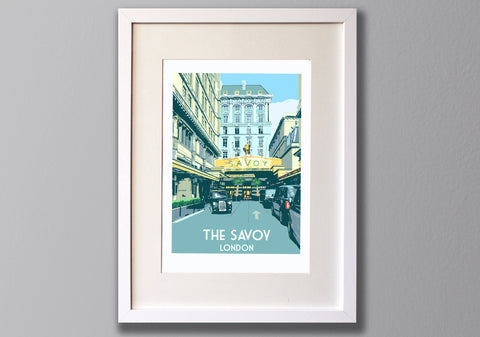 Savoy Hotel Art Print in white frame