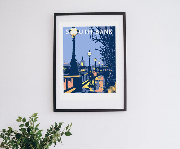 Southbank art print in black frame on wall