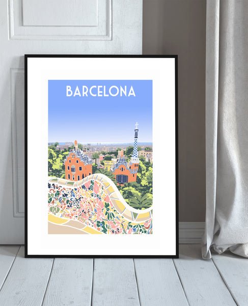 Barcelona Art Print Black Frame on floor