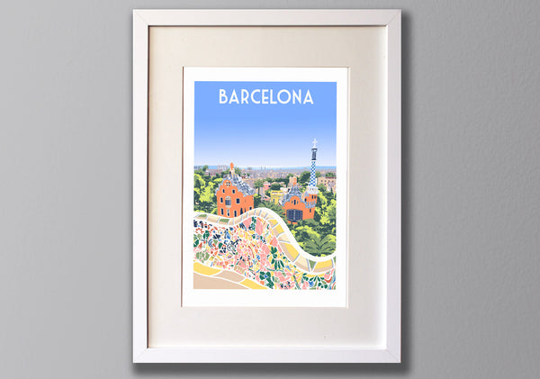 Barcelona Art Print White Frame