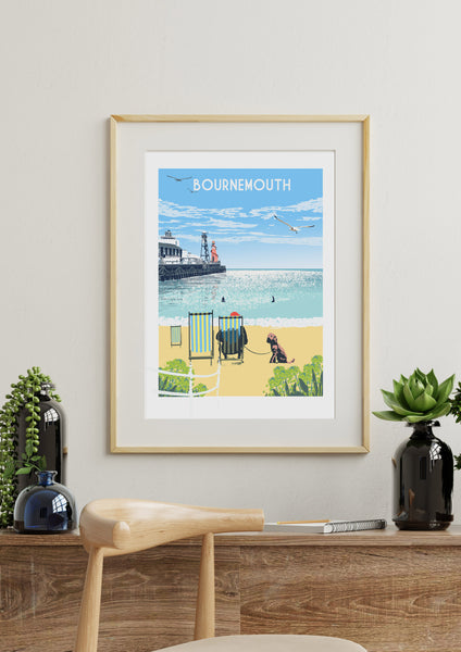 Bournemouth Art Print on wall, framed above sideboard