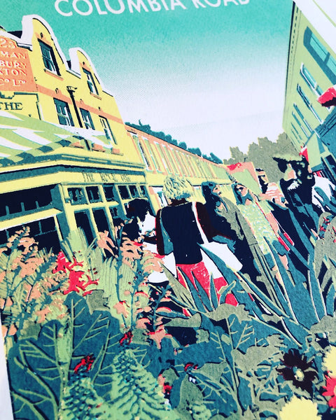 Columbia Road Flower Market Screen Print - A3 Limited Edition London Art - Red Faces Prints