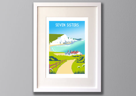 Seven Sisters Art Print, Seaside Travel Poster