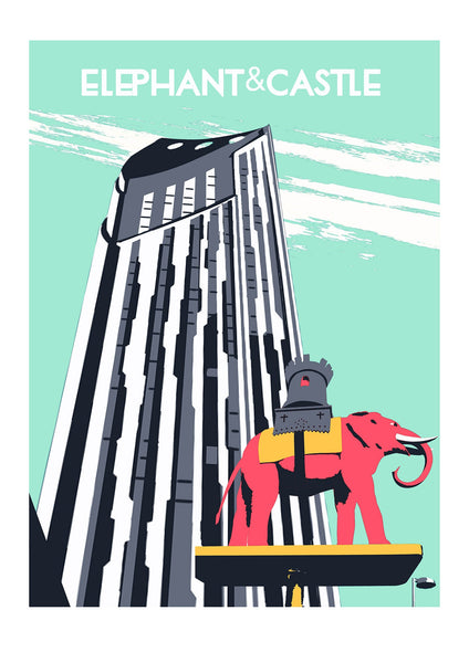 Elephant and Castle Screen Print, Limited Edition London Illustration - Red Faces Prints
