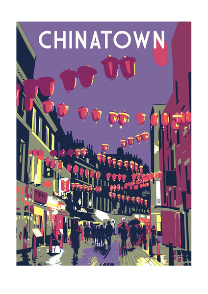 China Town Screen Print, A3 Limited Edition London Art - Red Faces Prints
