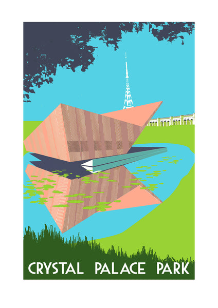 Crystal Palace Park Screen Print, Limited Edition A3 London Art - Red Faces Prints