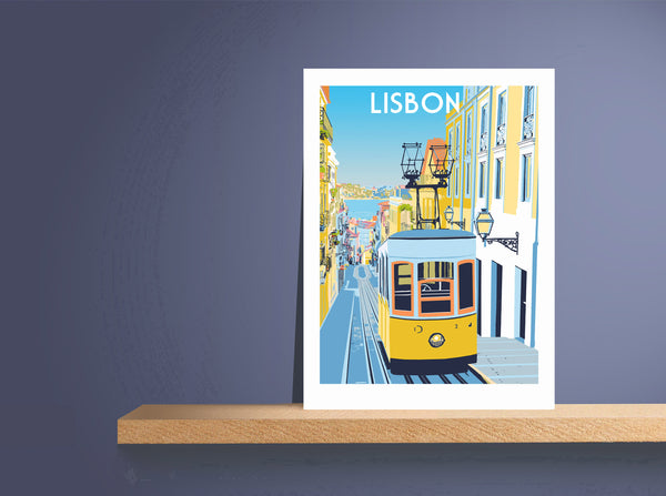 Lisbon Art Print Yellow Tram on shelf