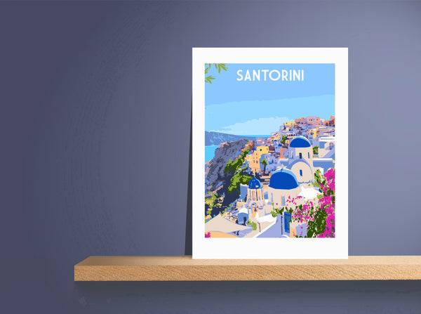 Santorini Art Print unframed on shelf