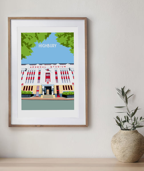 Highbury Art Print of Arsenal Stadium, framed with pot