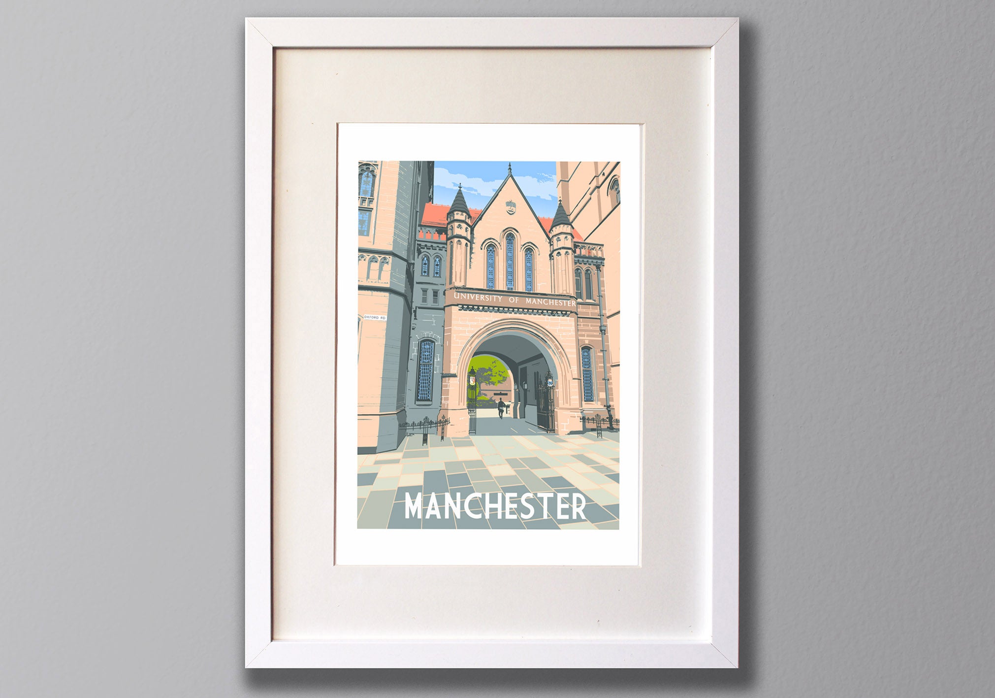 Manchester University White Framed Print