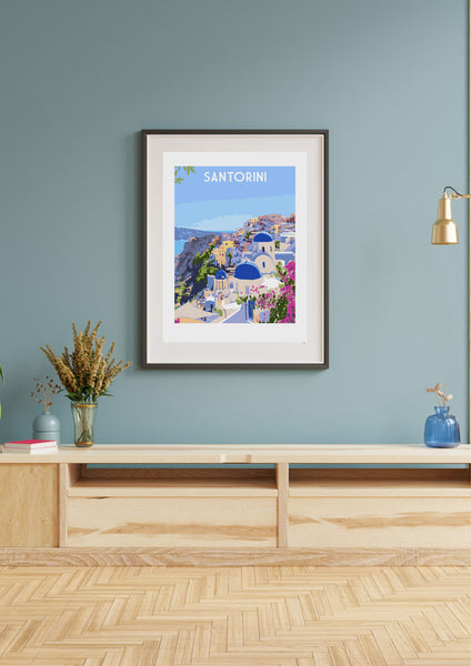 Santorini Art Print Framed black frame