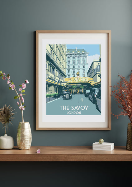 Savoy Art Print in wood frame above shelf