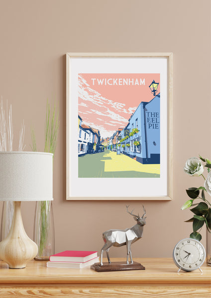 Twickenham Art Print Framed on wall above desk