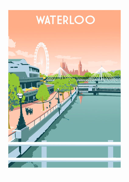London Waterloo Artwork featuring houses of parliament, Southbank centre and the London Eye