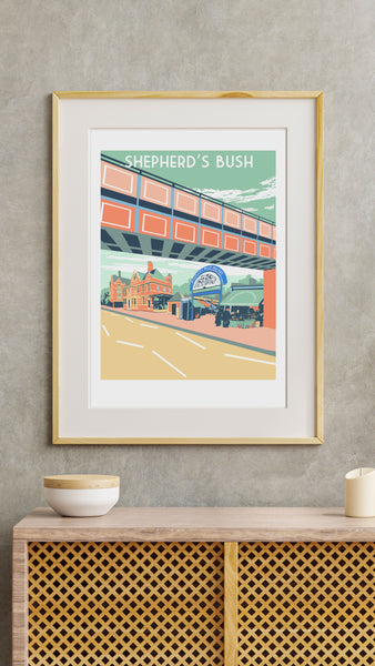 Shepherd's Bush Art Print framed above sideboard