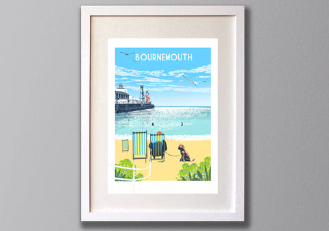 Bournemouth Art Print in white frame