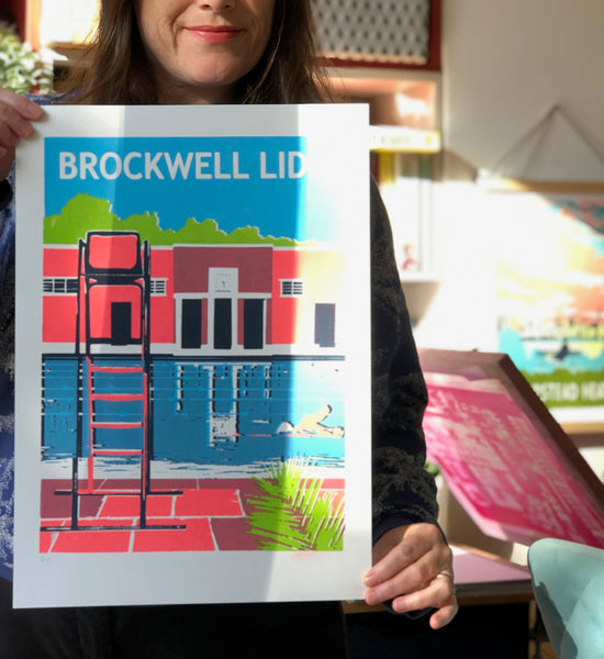 Brockwell Lido Art Print, Travel Poster, London Location Illustration