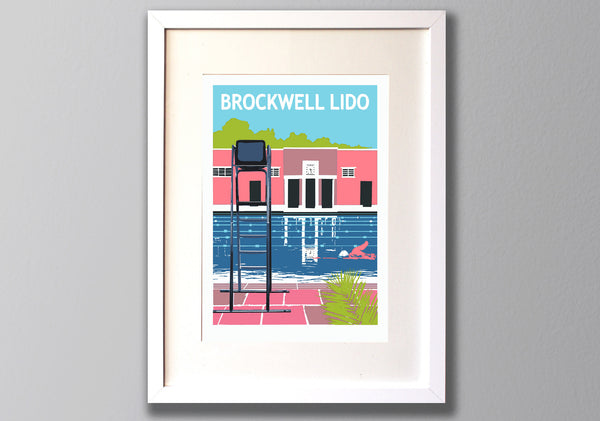 Brockwell Lido Art Print, Travel Poster, London Location Illustration