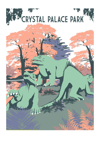 Crystal Palace Park Dinosaurs Art Print, London Location Wall Art