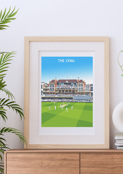 Framed Oval art print of cricket game