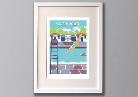 Surbiton Lagoon, Limited Edition A3 Screen Print, Greater London, Surrey, UK -  (UN)FRAMED Art - Red Faces Prints