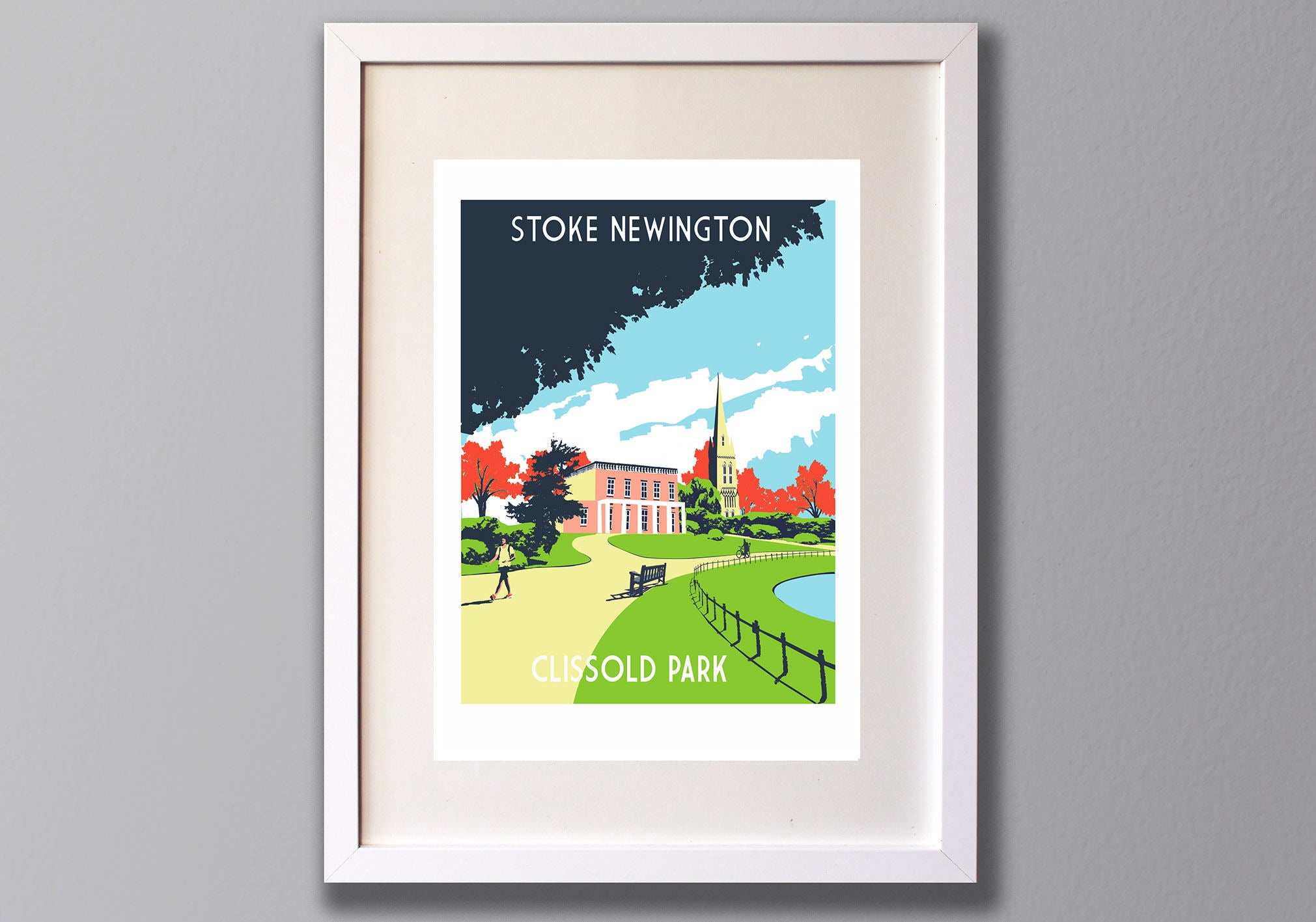 Stoke Newington, Clissold Park,  London – A3 Limited Edition Screen Print - Unframed or Framed - Red Faces Prints