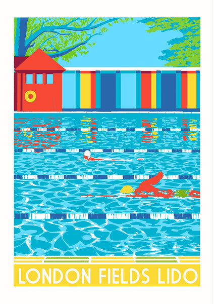 London Fields Lido Print - Limited Edition A3 Giclee Art - Red Faces Prints