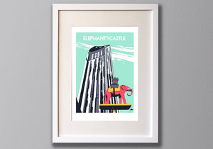 Elephant and Castle Screen Print, Limited Edition London Illustration - Red Faces Prints