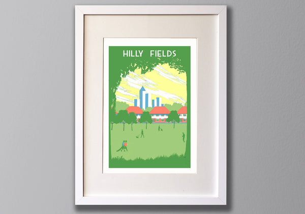 Hilly Fields, Brockley, A3 Screen Print (Un)Framed - Red Faces Prints