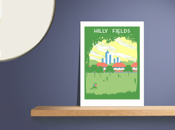 Hilly Fields, Brockley, A3 Screen Print (Un)Framed - Red Faces Prints