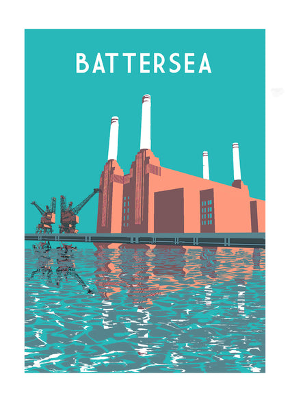 Battersea Power Station Screen Print, London Illustration - A3 Limited Edition Art - Red Faces Prints