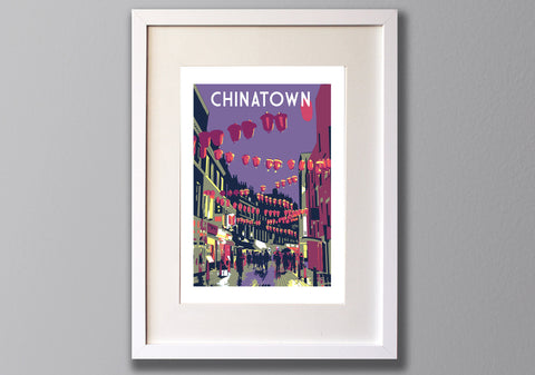 China Town Screen Print, A3 Limited Edition London Art - Red Faces Prints