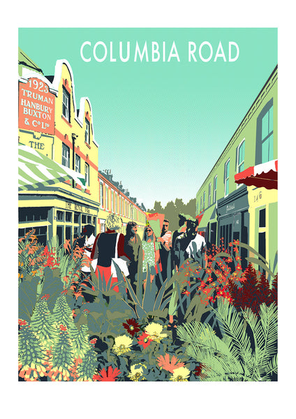 Columbia Road Flower Market Screen Print - A3 Limited Edition London Art - Red Faces Prints