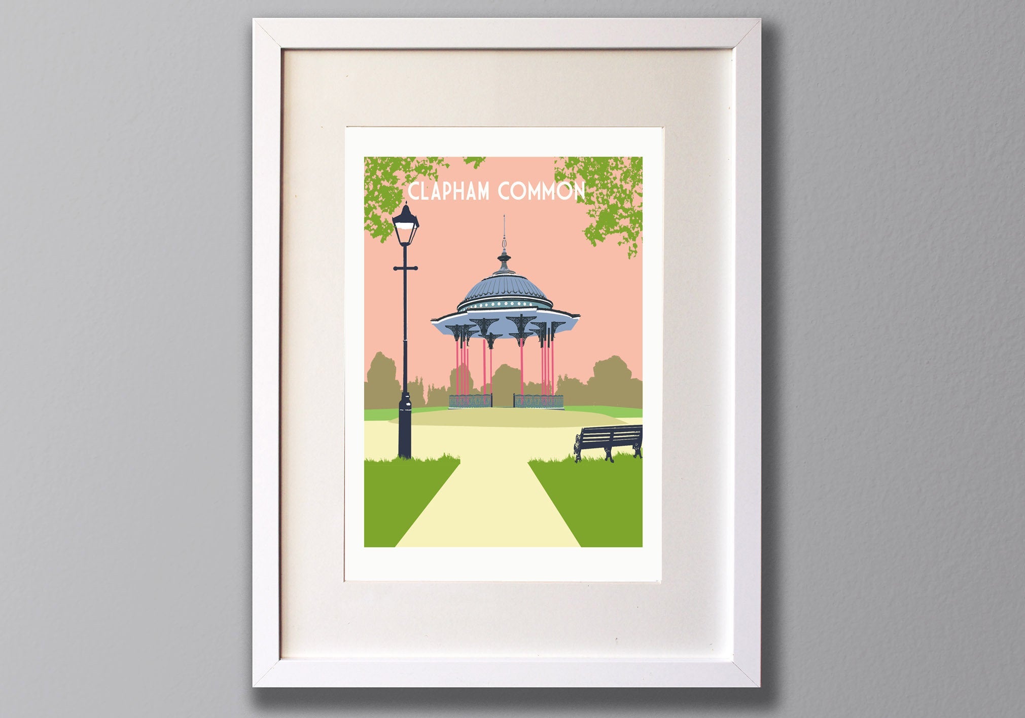 Clapham Common Bandstand Screen Print - A3 Limited Edition London Art - Red Faces Prints