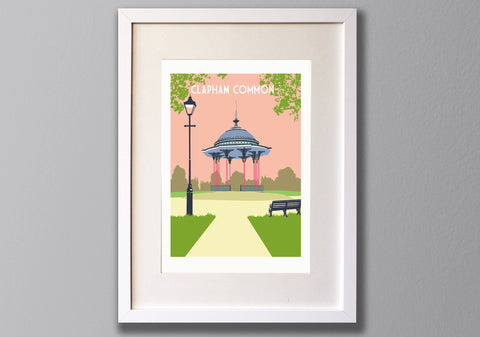 Clapham Common Bandstand Screen Print - A3 Limited Edition London Art - Red Faces Prints
