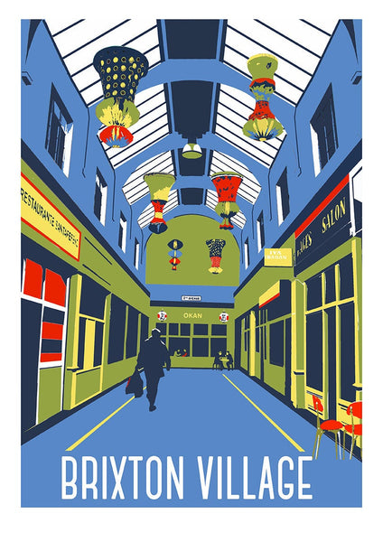 Brixton Market Screen Print, A3 Limited Edition Art, London Illustration - Red Faces Prints