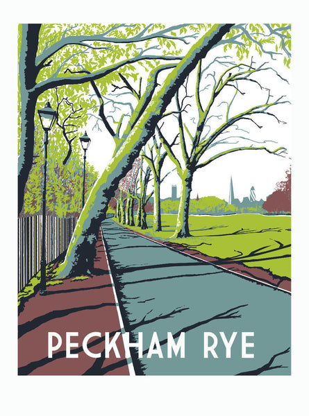 Peckham Rye Screen Print, Limited Edition A3 London Art - Red Faces Prints