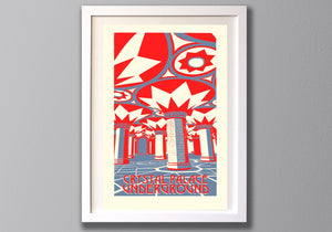 Crystal Palace Subway, Screen Print, Limited Edition A3 Red Grey - Red Faces Prints