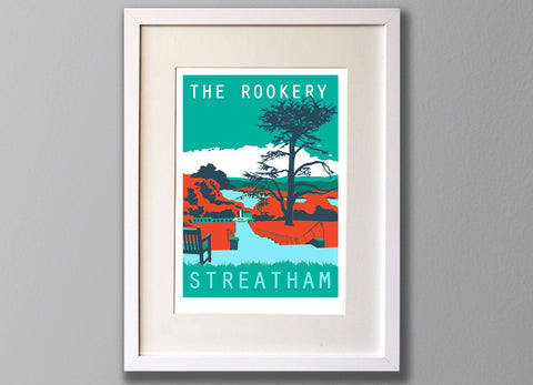 Streatham Common Rookery, South London - A3 Screen Print - Limited Edition - FRAMED - Red Faces Prints